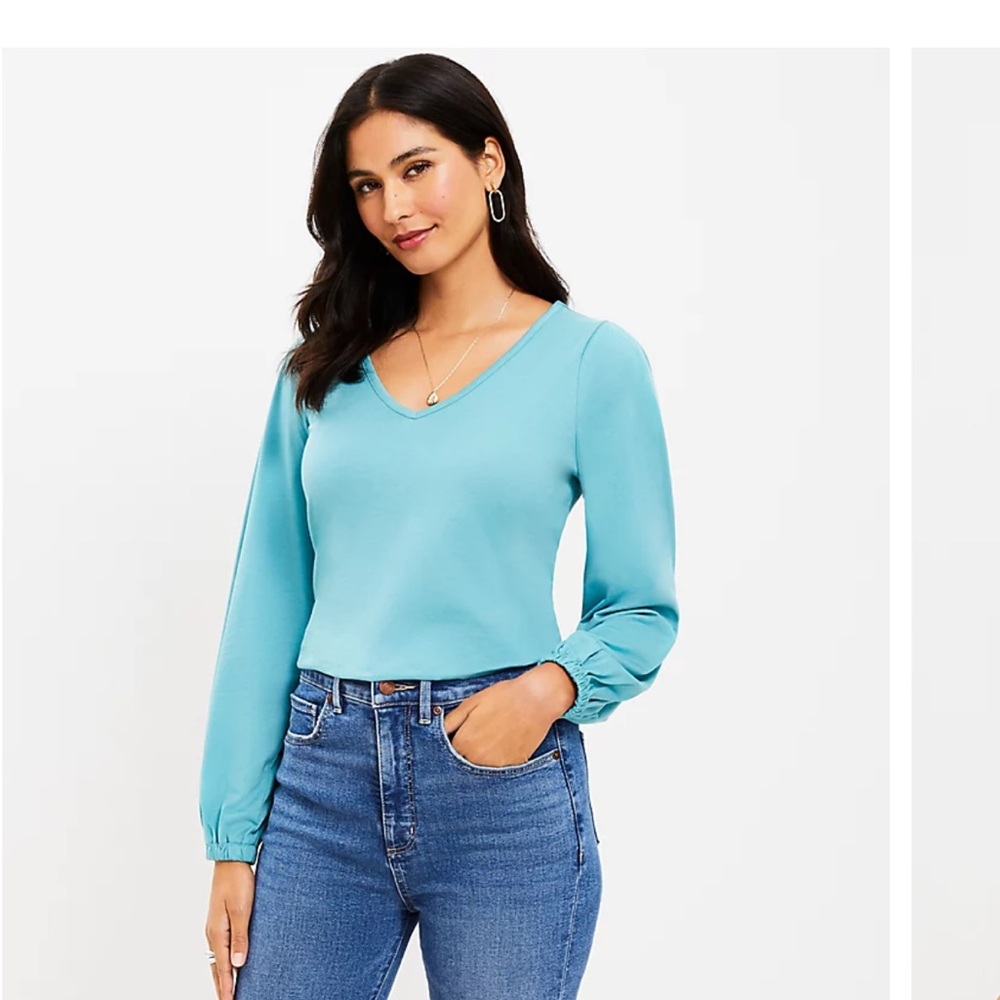 NWT LOFT Pleated V-neck Long Sleeve Tea